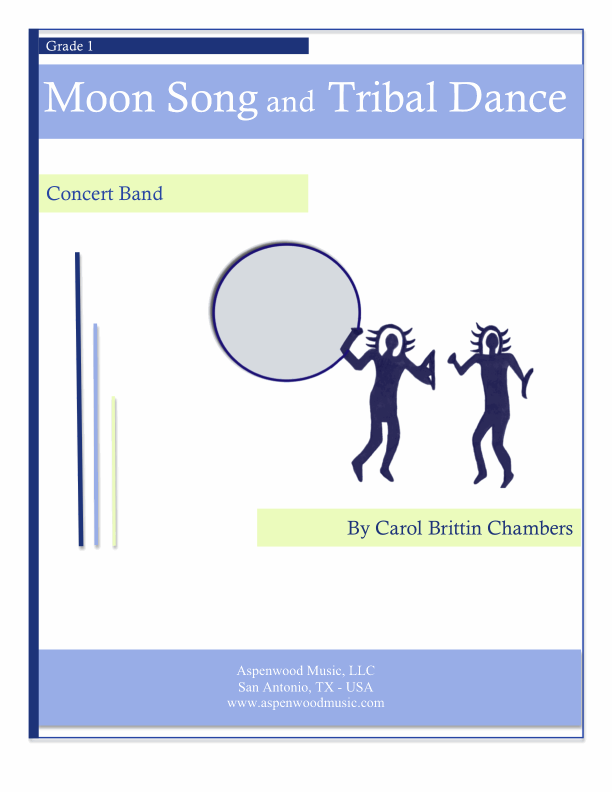 Grade 1 concert band music cover featuring Moon Song and Tribal Dance by Carol Brittin Chambers.