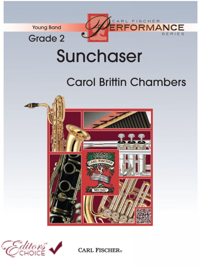 Cover of 'Sunchaser' by Carol Brittin Chambers with musical instruments illustration.