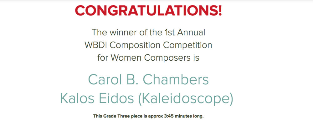 Announcement of Carol B. Chambers winning a composition competition.
