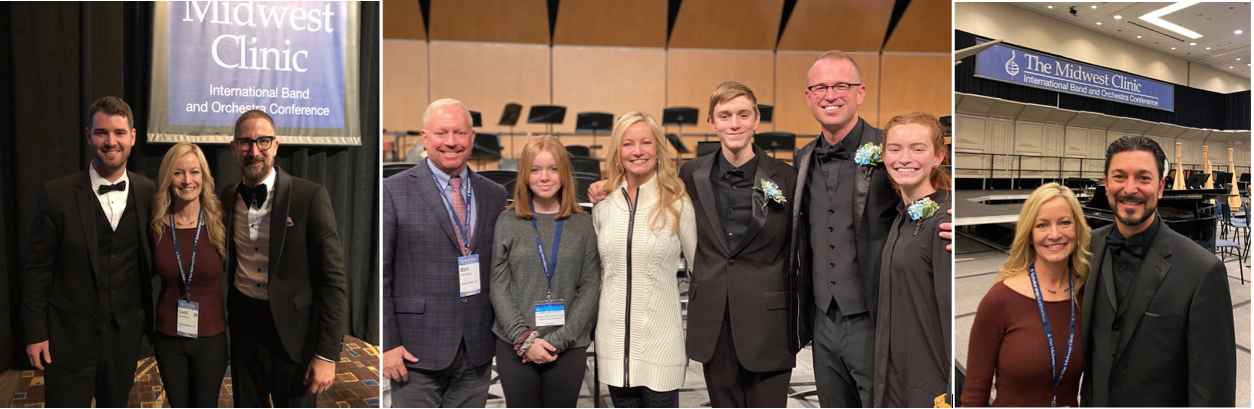 Group photo of five people smiling at a formal event.