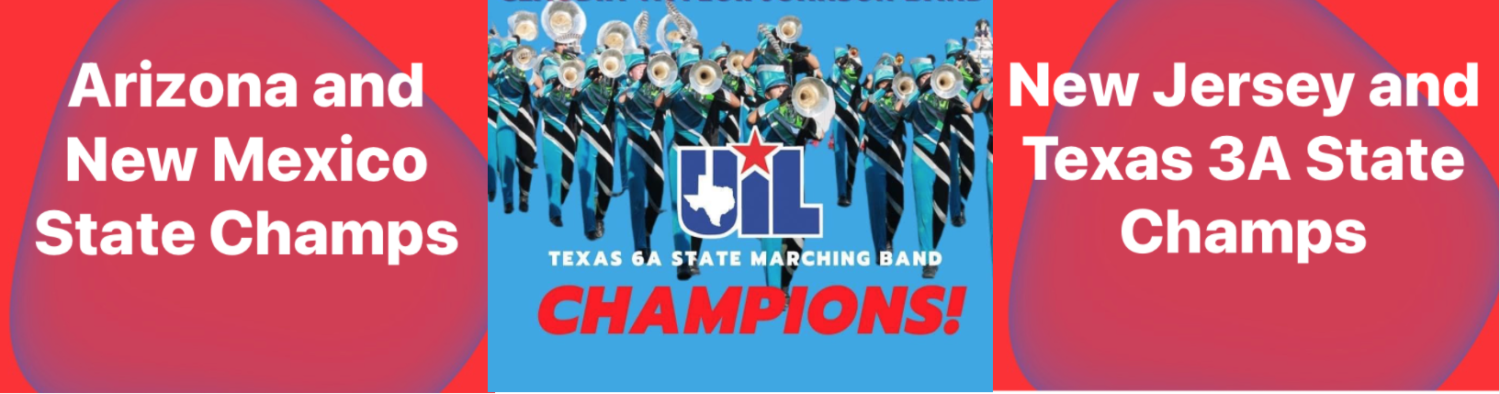 High school marching band celebrating a championship win in Texas.