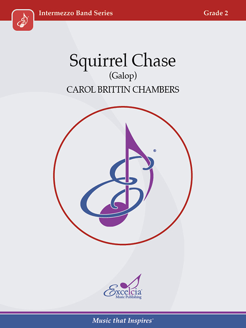 Album cover for 'Squirrel Chase' by Carol Bretten Chambers featuring a colorful treble clef design.