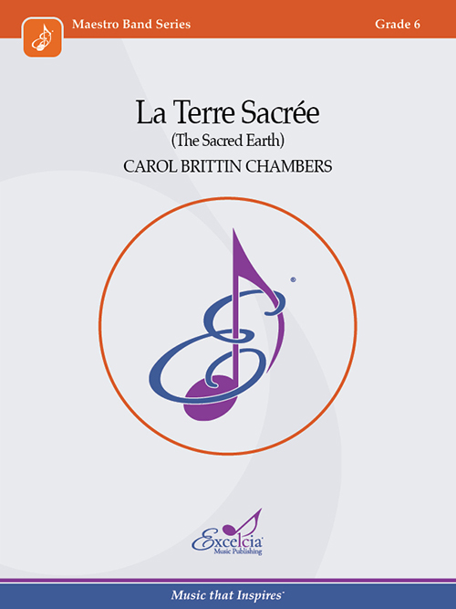 Album cover featuring musical notes and title 'La Terre Sacrée' by Carol Britten Chambers.