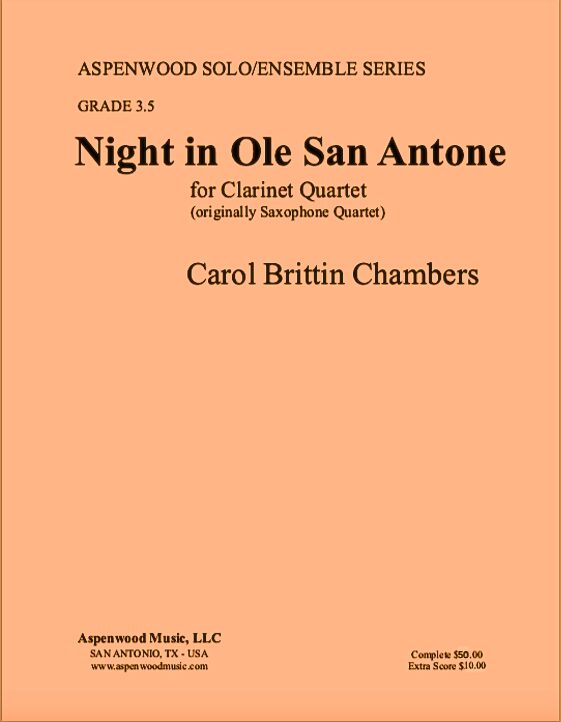 Cover of "Night in Ole San Antone" for clarinet quartet by Carol Brittin Chambers.