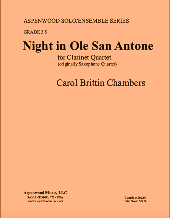 Cover of "Night in Ole San Antone" for clarinet quartet by Carol Brittin Chambers.