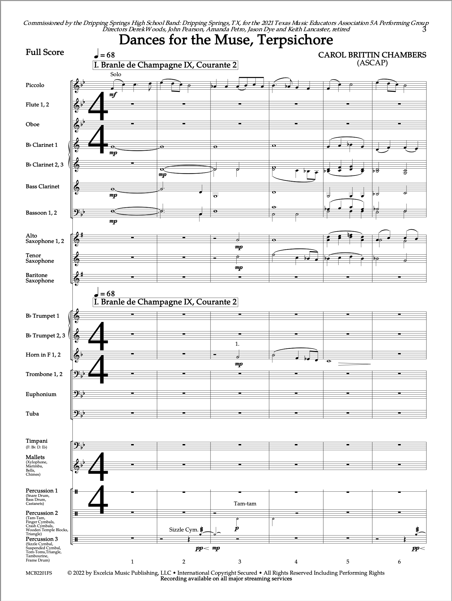 Classical music score with multiple instruments and vocal parts in 4/4 time.