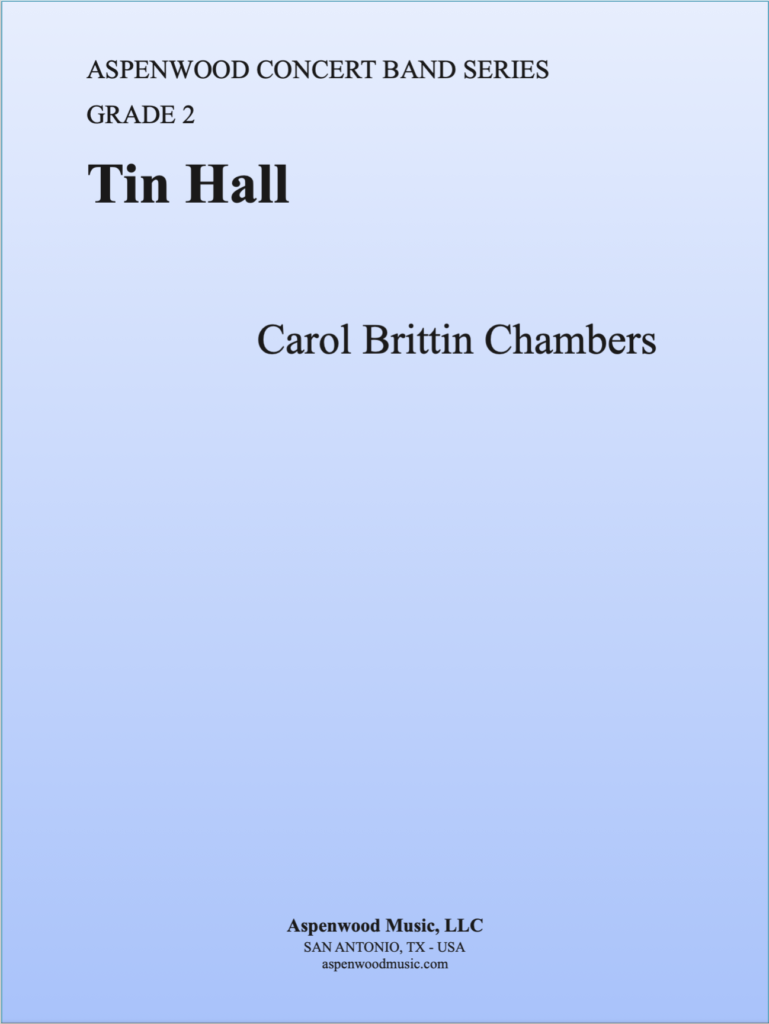 Book cover titled 'Tin Hall' by Carol Brittin Chambers with a blue gradient background.